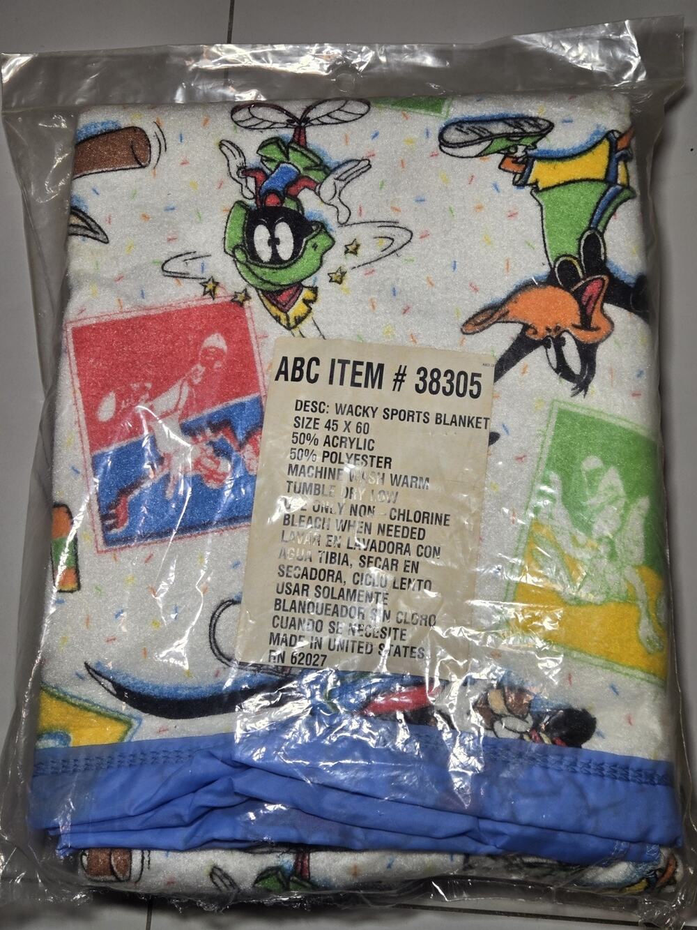 Vintage Wacky Sports Blanket Looney Tunes Blanket 45x60 New Old Stock